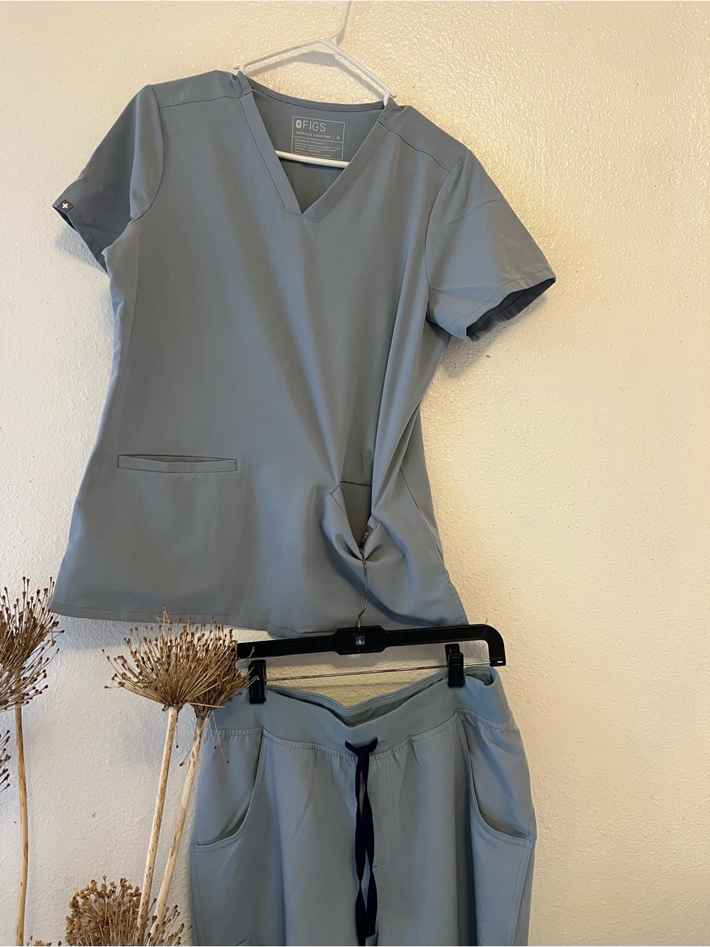 Figs Women's Scrub Top & Drawstring Pants in Slate Blue
